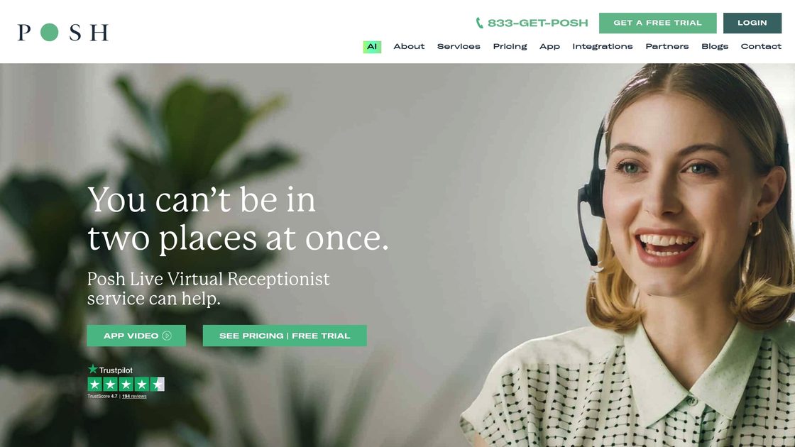 Posh live virtual receptionist service homepage